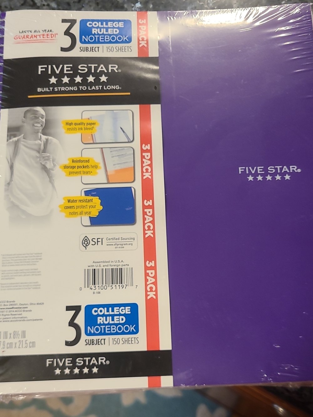(Ew)5 star 3 subject notebook (3 pack)